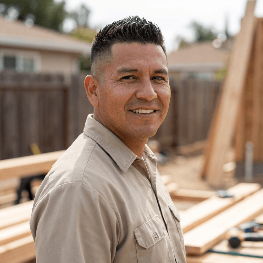David Nguyen, a male homeowner in his early 40s, East Asian, casual but neat clothing, standing at the entrance of a modern home